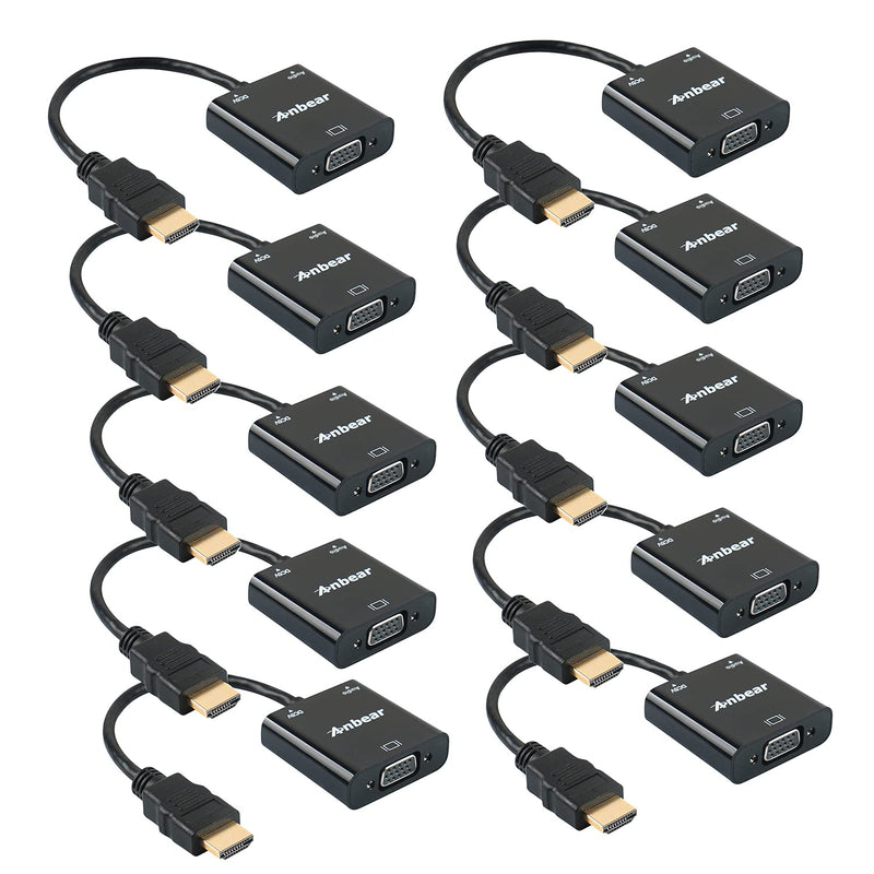 HDMI to VGA Adapter with Audio(10 Pack), Gold-Plated VGA to HDMI Adapter (Male to Female) Compatible for Computer, Desktop, Laptop, PC, Monitor, Projector, HDTV, Chromebook,Roku, Xbox and More 10 Pack