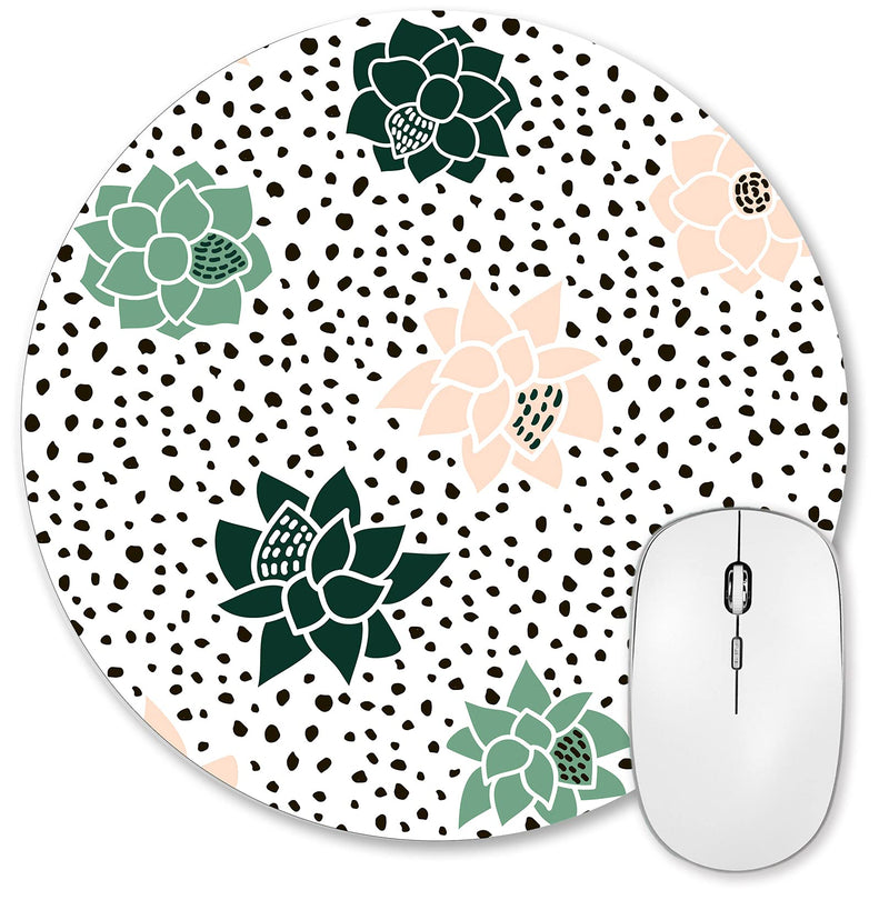HUOCAIREN Polka Dot Print Mouse Pad, Succulents Hand Drawn Mouse Pads, Cute Round Mousepad for Laptop Computer Office, Desk Accessories, Gift for Her, 7.9 x 7.9 Inch - Pink/Green