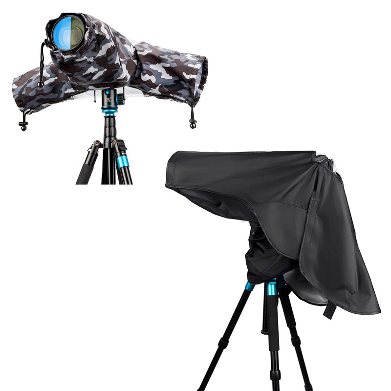 Camouflage Dual Sleeves Rain Cover + Long Rain Cover :Camera Raincoat Dust Proof Protector for Birding on Canon Nikon Camera