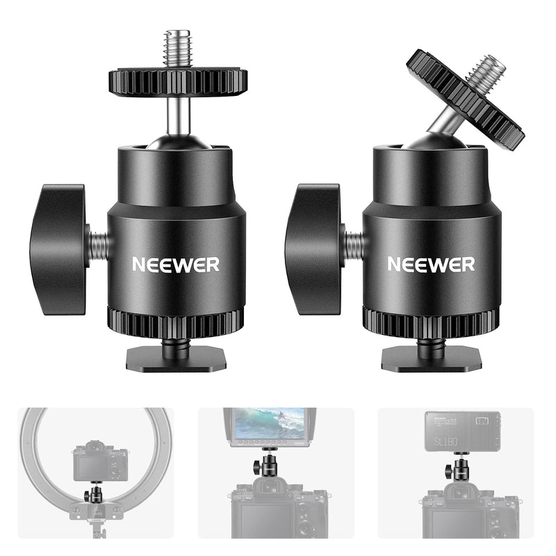 [AUSTRALIA] - NEEWER Mini Ball Head with Cold Shoe & 1/4” Screw, 2 Pack, 360° Swivel 90° Tilt Ballhead Camera Mount Hot Shoe Adapter for Camera, Camcorder, Smartphone, LED Video Light, Microphone, Ring Light, ST17 ST17（2-Pack） 