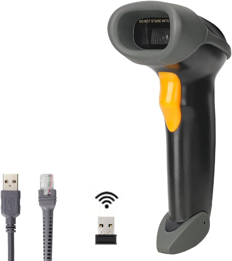 [AUSTRALIA] - 1D CCD 2.4G Wireless Bar Code Scanner Versatile 2 in 1 (Wireless+USB Wired), UNIDEEPLY Automatic Barcode Reader Scanner 196 Feet Indoor Transmission Distance, Scanning Gun for PC Computers, Black 
