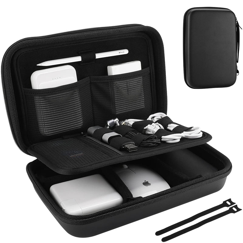 ProCase Hard Travel Electronic Organizer Case for MacBook Power Adapter Chargers Cables Power Bank Apple Magic Mouse Apple Pencil USB Flash Disk SD Card Small Portable Accessories Bag -Black Black