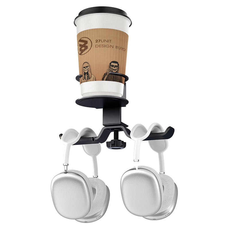 WixGear Headphone Stand, 2 in 1 PC Gaming Headset Stand Cup Holder, with Cable Organizer, 360° Adjustable & Rotating Arm Clamp Headphone Holder, Suitable for All Headphones and Drinks
