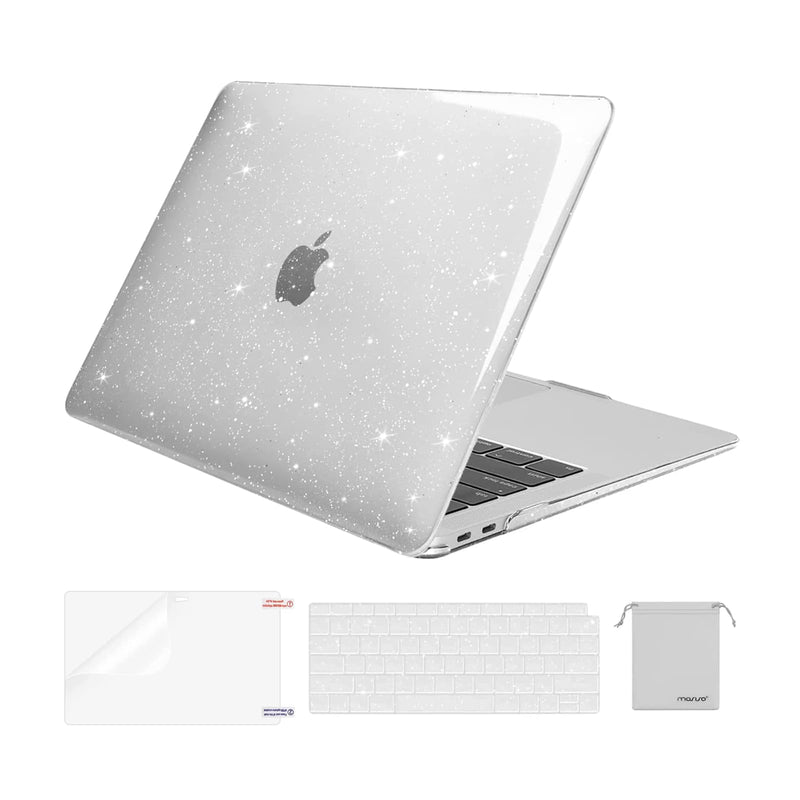 MOSISO Compatible with MacBook Air 13 inch Case 2022 2021 2020 2019 2018 Release A2337 M1 A2179 A1932 Retina Display, Glitter Plastic Hard Shell&Keyboard Cover&Screen Protector&Storage Bag,Transparent Transparent
