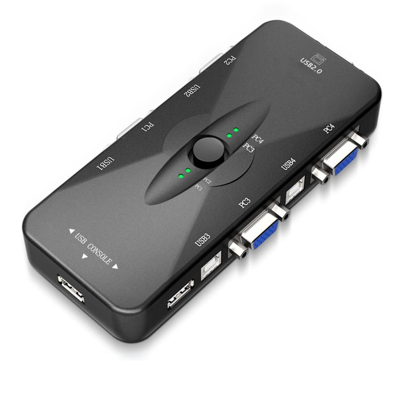 4 Port KVM Switch, USB 2.0 KVM VGA/SVGA , VGA KVM Switch with USB Hub, Computer Switch Box Adapter for PC Keyboard