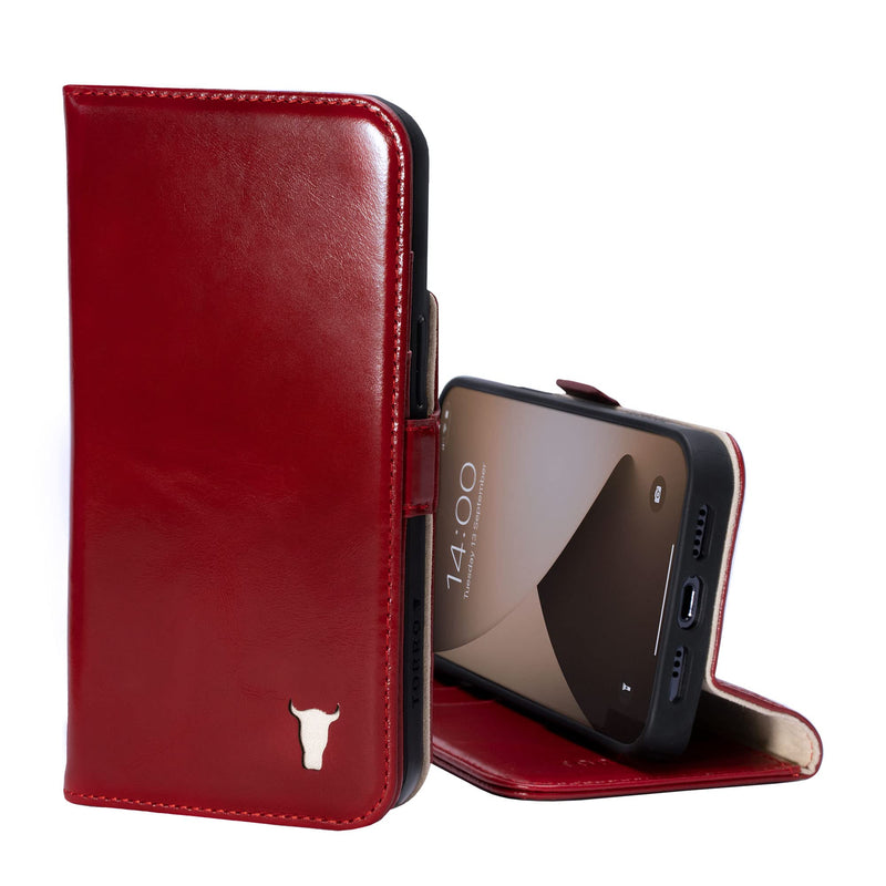 TORRO Case Compatible with iPhone 13 Pro Max – Premium Leather Wallet Case with Kickstand and Card Slots (Red) Red