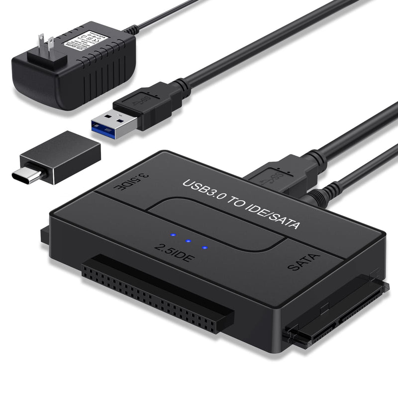 USB 3.0 to SATA IDE Hard Drive Reader, YINNCEEN External Hard Drive Converter Universal Hard Drive Adapter Kit for 2.5/3.5 HDD/SSD Hard Drive Disk, Include 12V/2A Power Adapter BlackTwo