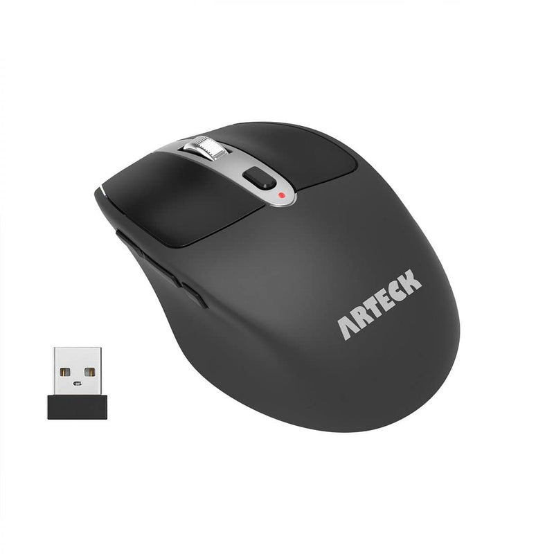 Arteck 2.4G Wireless Mouse with Nano USB Receiver Ergonomic Design Silent Clicking with Side Switch Buttons for Computer / Desktop / PC / Laptop and Windows 10/8/7 Build in Rechargeable Battery Black