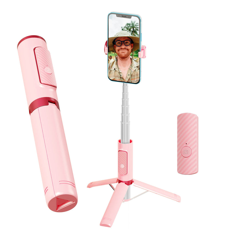 COLORLIZARD CellphoneTripod with Remote, Aluminum Alloy Selfie Stick Tripod, Best Foldable Mini Extendable Tripod Stand 270° Rotation Compatible with iPhone/Android Travel Essentials (Pink) Pink