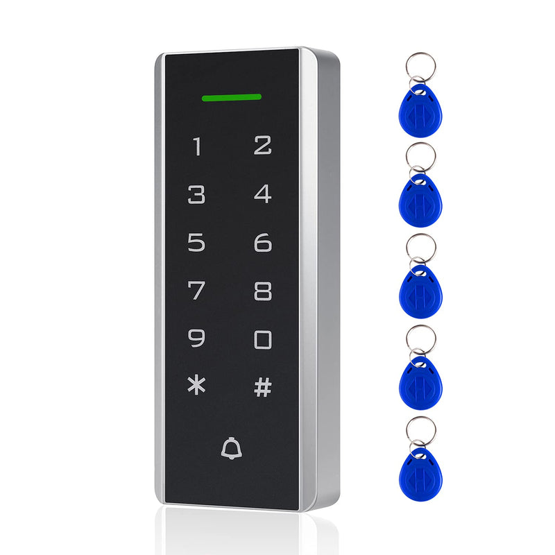 Door Access Control System, 125KHz Proximity ID Card Access Control Keypad Support 1000 Users ID Card Reader Digital Keypad + 5PCS Keychains for Entry Access Controller Gate Opener Narrow Panel