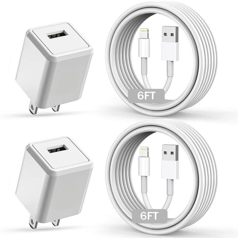 [AUSTRALIA] - iPhone Charger,Long 6FT iPhone Charger 2Pack iPhone Cord 6feet USB to Lightning Cable Quick Fast Charging Data Sync Cord USB Wall Charger Block Adapter for iPhone 14/13/12/11/XS/XR/X/8/7/5/SE2022/iPad 
