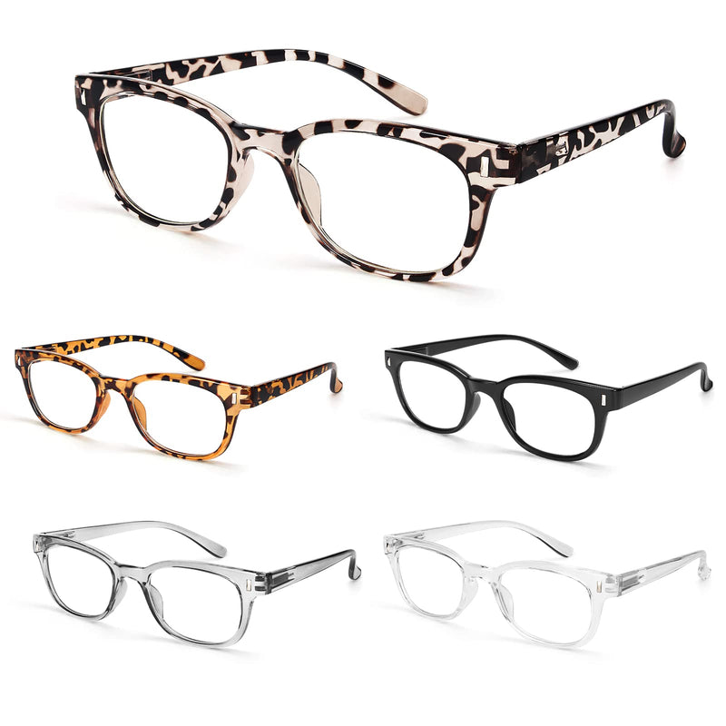 BLS BLUES Reading Glasses for Women/Men Blue Light Blocking, Computer Readers Anti Migraine/Eye Strain Blocker Eyewear 5Packs (Leopard/Tortoise/Black/Grey/Clear, 1.5) *Leopard/Tortoise/Black/Grey/Clear 1.5 x