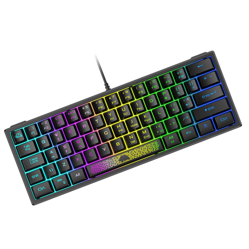 ZIYOU LANG K61 60% Gaming Keyboard Mini Portable with Rainbow RGB Backlit Ergonomic 62Key Layout 19Key Anti-ghosting Mechanical Feel Waterproof USB Wired for PC Mac Windows Gamer Laptop Typists(Black) Black