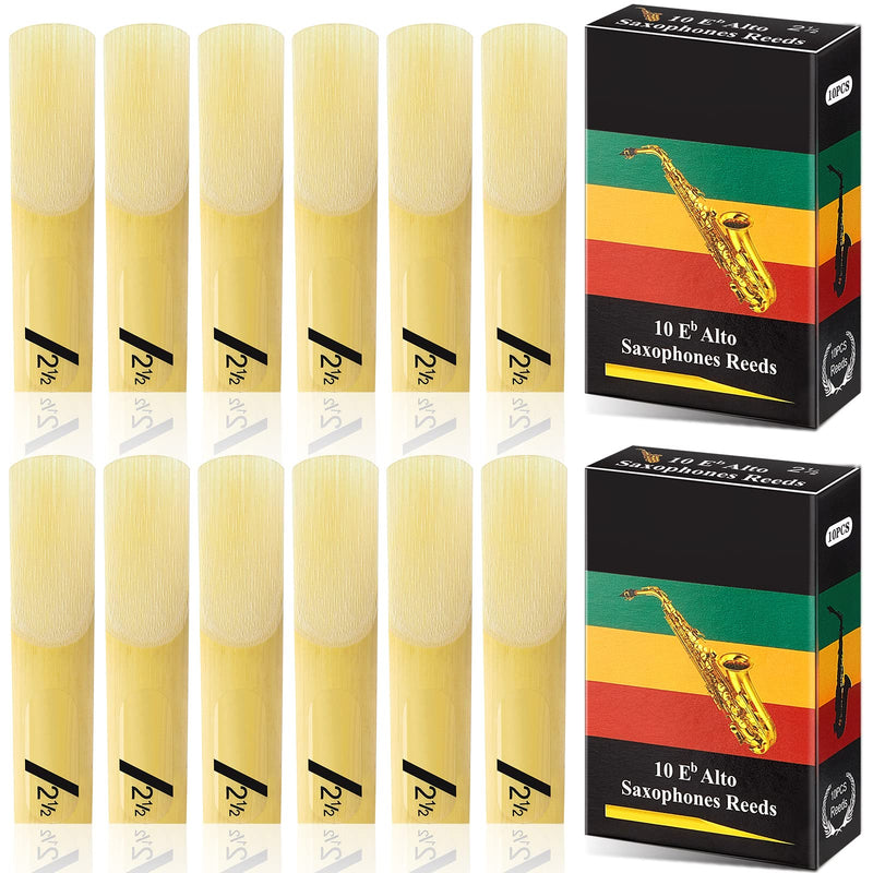 20 Pieces Alto Saxophone Sax Reeds Size 2.5, Strength 2 1/2 Alto Saxophone Reeds Bamboo Saxophone Reeds with Individual Case for Clarinet Soprano or Alto Sax 2.5 in Strength