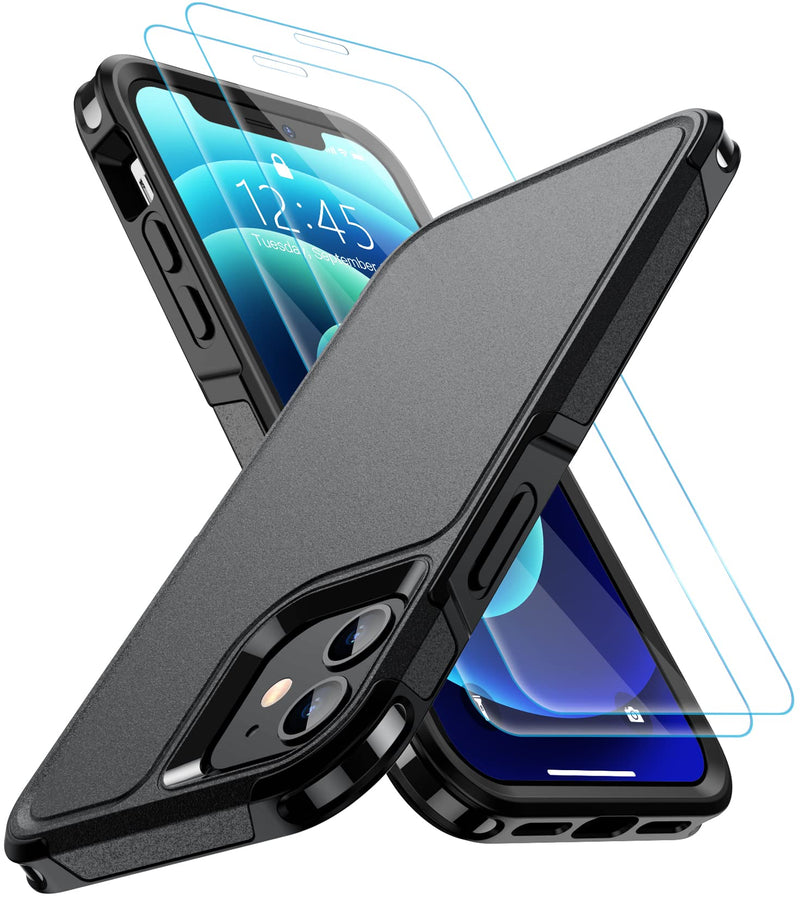 SPIDERCASE Designed for iPhone 12 Case/iPhone 12 Pro Case, [10 FT Military Grade Drop Protection] [with 2 pcs Tempered Glass Screen Protector] Protective Cover for iPhone 12/12 Pro (Black) Black