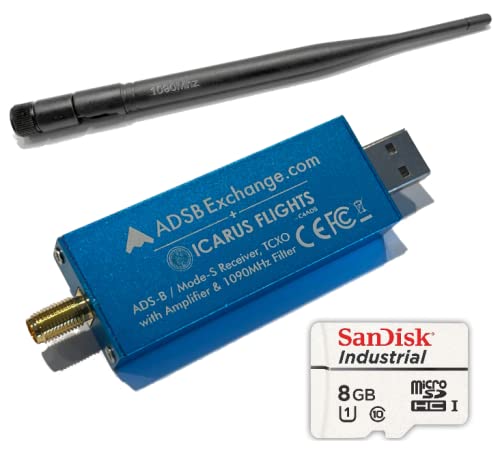 Blue R820T2 RTL2832U, 0.5 PPM TCXO ADS-B SDR w/Amp and 1090 Mhz Filter, Antenna & Software on Industrial MicroSD