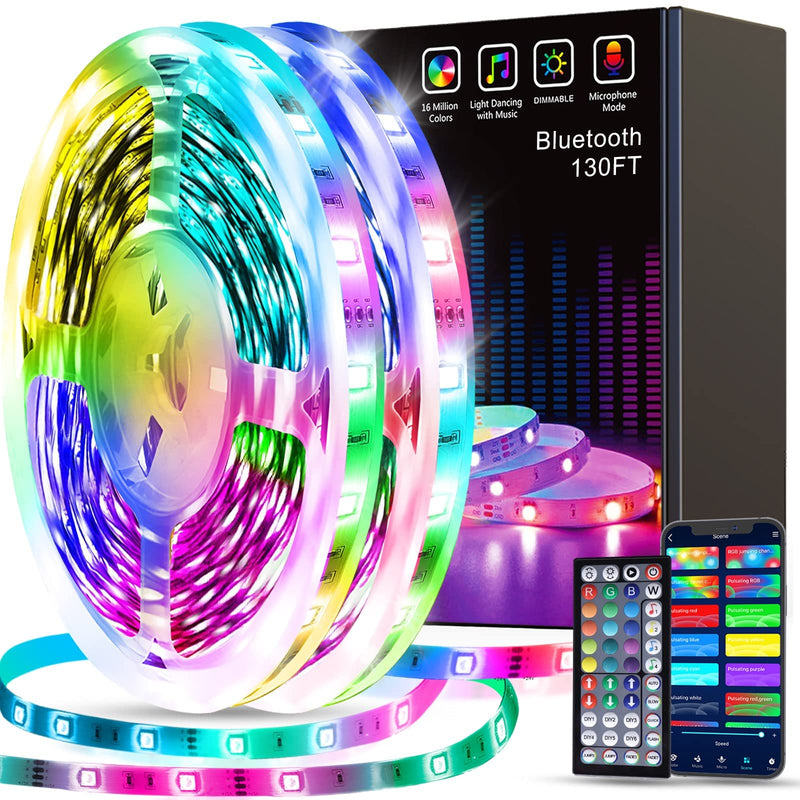 Tenmiro Led Strip Lights 130ft (2 Rolls of 65ft) Smart Light Strips with App Control RGB Led Lights for Bedroom，Music Sync Color Changing Lights for Room Party