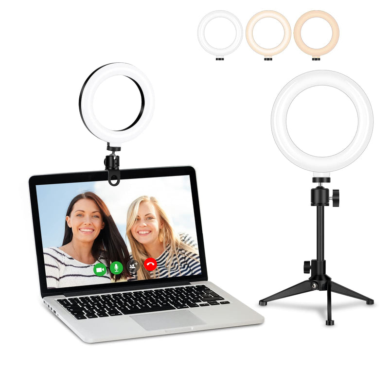 [AUSTRALIA] - Desk Ring Light for Zoom Meetings - Video Conference Lighting Kit for Laptop Computer, 6” Clip on Table LED Light Lamp with Tripod Stand for Video Recording, Remote Working, Gaming, Vlogging 