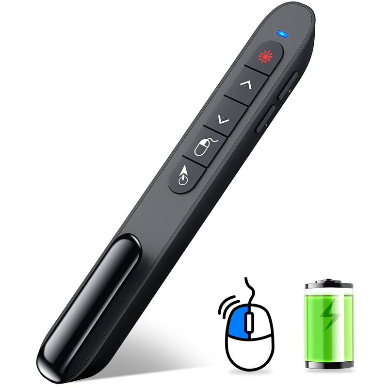 DINOSTRIKE Wireless Presenter Remote with Air Mouse Control, Rechargeable USB Presentation Clicker PPT Pointer RF 2.4GZ PowerPoint Clicker Slide Advancer for Computer Laptop Mac Red Laser