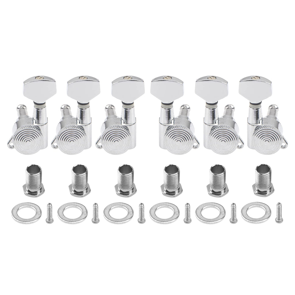 6Pcs Yootones Metal Guitar 3L3R Machine Heads Locking Tuning Key Pegs Tuners Replacement Compatible with Stratocaster Telecaster Electric or Acoustic Guitars (Silver) Silver