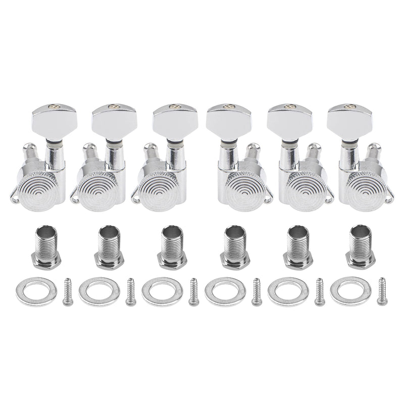 6Pcs Yootones Metal Guitar 3L3R Machine Heads Locking Tuning Key Pegs Tuners Replacement Compatible with Stratocaster Telecaster Electric or Acoustic Guitars (Silver) Silver