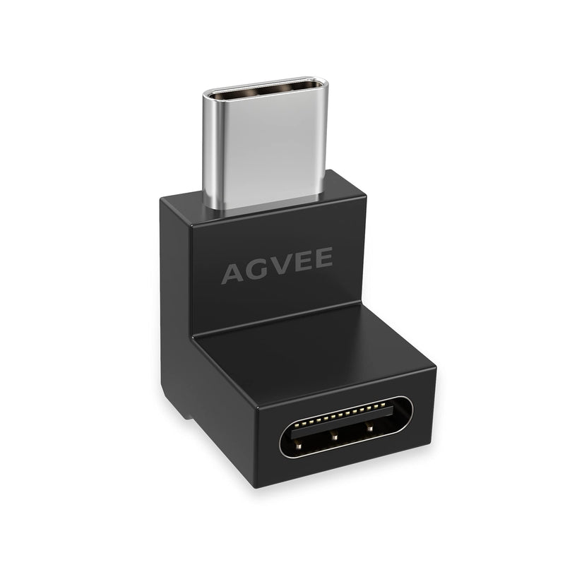 AGVEE [ 4 Pack] 90 Degree Right Angled USB-C Male to USB-C Female Adapter (Type-C 3.2 Gen 2) Video 10G Data Converter, Black
