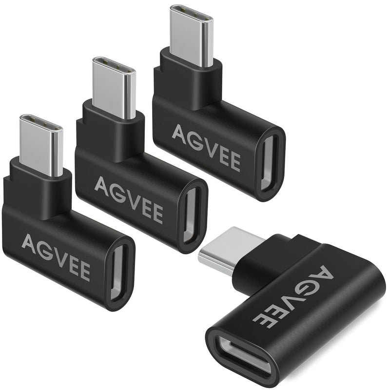 AGVEE [4 Pack] 90 Degree Right Angled USB-C Male to USB-C Female Adapter (Type-C 3.2 Gen 2) Converter Video Type-C 10G Data Extension Coupler Connector, Black