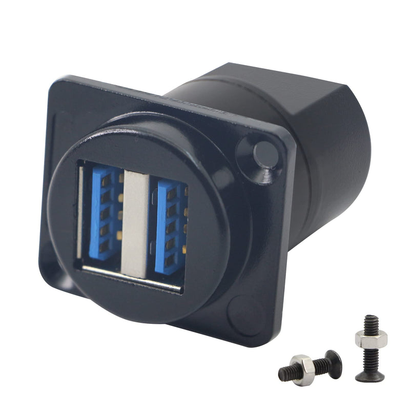 QIANRENON Dual USB 3.0 D Panel Mount Solderless Connector, USB 3.0 Female to Female Coupler Socket Panel Mount Pass Through Adapter，Fixed Panel Front and Rear Straight USB Extender