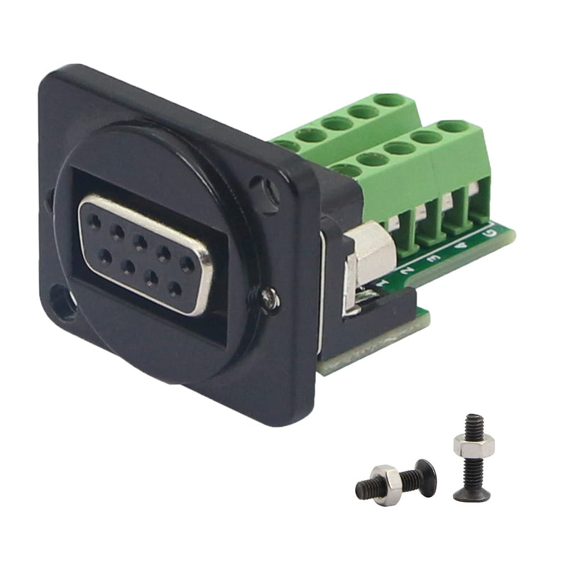 QIANRENON DB9 Panel Mount Terminal RS232 Serial to Terminal Female Adapter Connector Breakout Board, 9 Pin Welding-Free D-Type Connector,Black