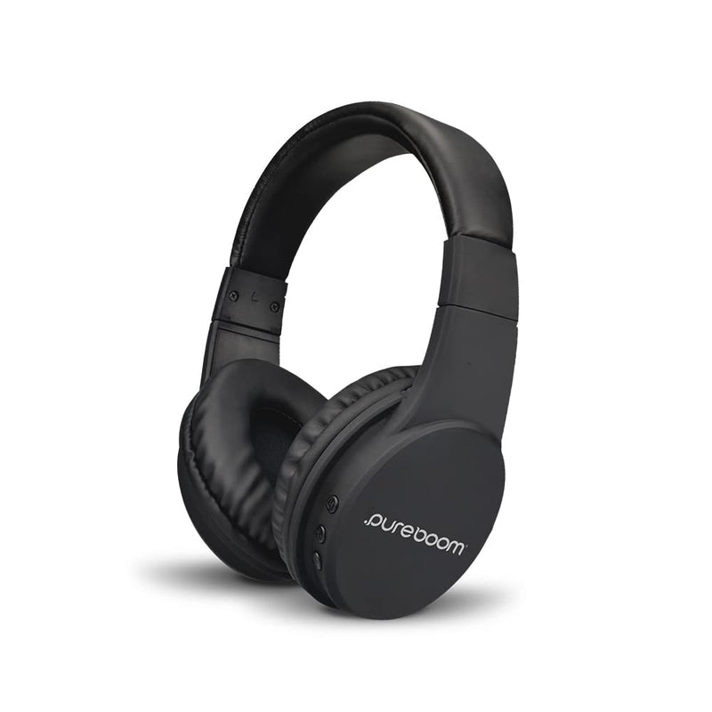 PureGear PureBoom Bluetooth Wireless Headphones, Hi-Fi Stereo Foldable Headset for iPhone/Android Phones/TV/Laptops, Adjustable Padded Headband, Soft Ear Cushions, Built-in Mic for Phone-Call (Black)