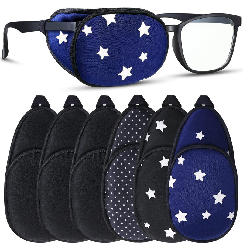 6 Pieces Silk Eye Patch for Adults Kids Glasses to Cover Either Eye Soft Eye Glass Cover Single Eye Patches (Dark-Color Style) Dark-color Style