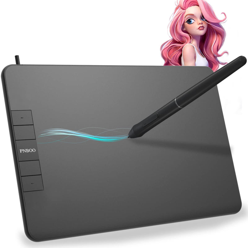 PNBOO PN640 Drawing Tablet, 8192 Professional Levels Pressure, Support Chromebook Linux Android Windows Mac, with Battery-Free Stylus, 4 Hot Keys, 6x4 Inches Active Area Small
