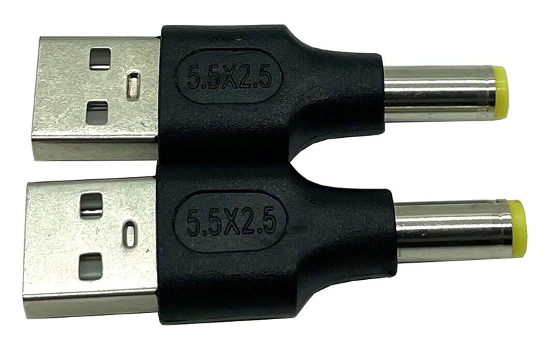Dafensoy USB to DC Adapter, 2-Pack USB 2.0 A Male to DC 5.5 x 2.5mm Male Power Adapter for Charging Electronic Devices with DC or USB Ports (USB M/5.5x2.5) USB M/5.5x2.5
