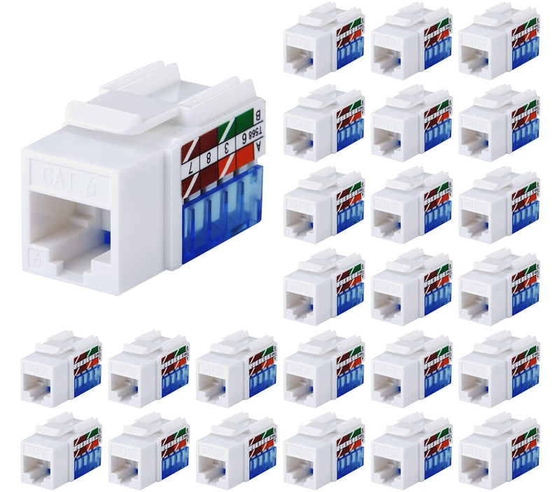Tedgetal Cat6 RJ45 Keystone Jack 25-Pack 45 Degree, Punch Down Ethernet Wall Jack Insert Coupler, Keystone Jack Adapter UL Listed, White 45 degree cat 6