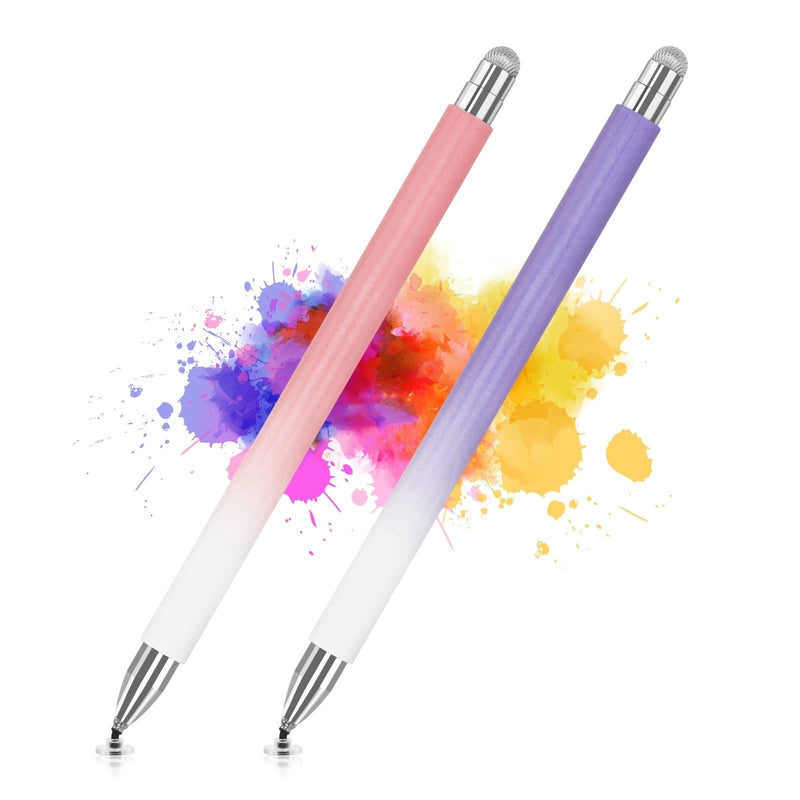 Stylus Pen for iPad (2 Pcs), Universal Touch Screens Stylus Pens High Sensitivity Disc & Fiber Tip Pencils Compatible with Apple/iPhone/iPad/Android/Tablets and All Capacitive Touch Screens Dream Pink/Dream Purple