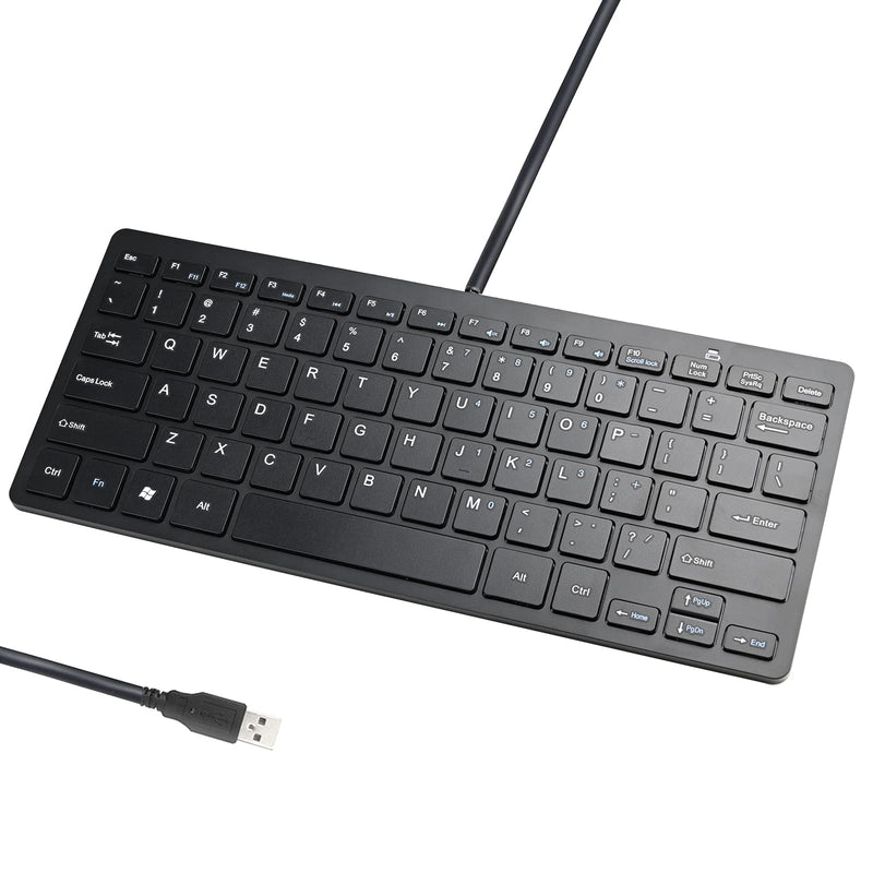 2021 Upgraded Powboro PC Computer Laptop Mini USB Wired Keyboard for Mac and Windows 78 Scissor Keys Small Super Thin Compact Multimedia Keyboard (Black) Black