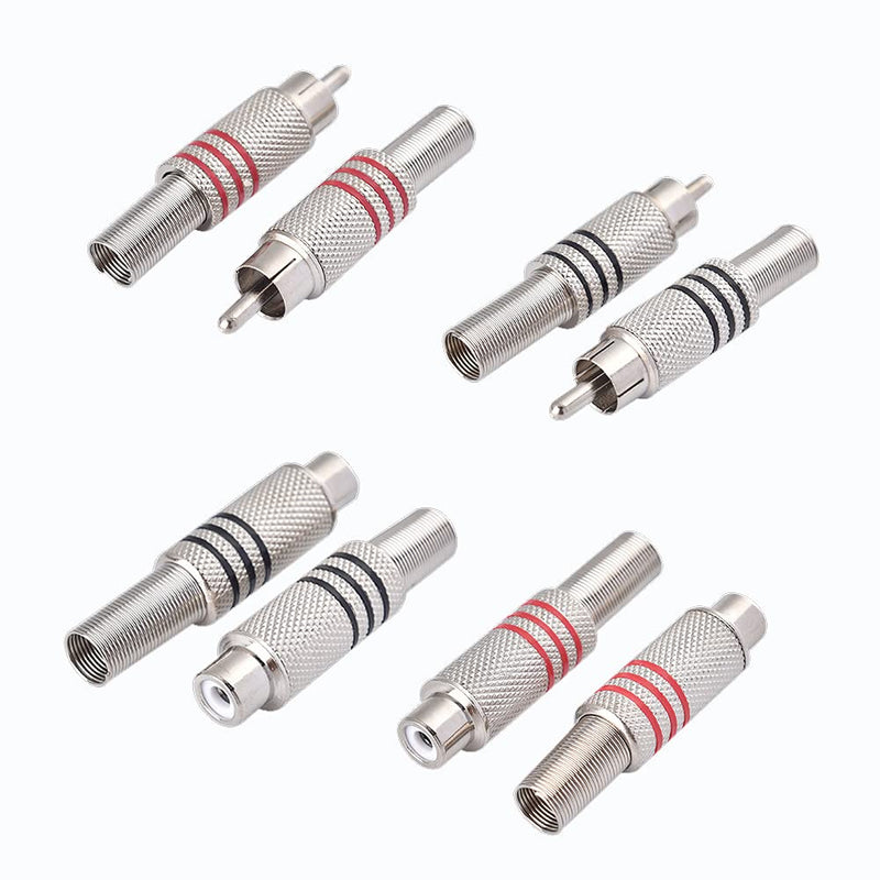 rgzhihuifz RCA Stereo Connector Plug with Spring Coax Audio Solderless Silver Plated Adapter for Repair Speaker Cables（8 Pack ）