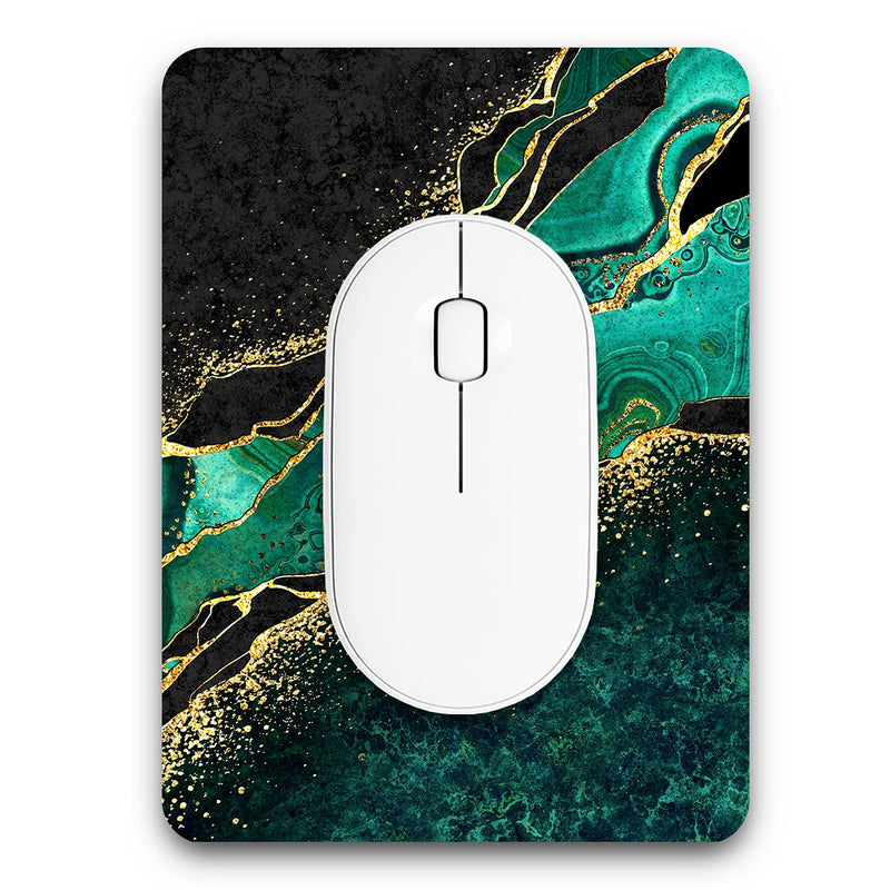 Atufsuat Small Mouse Pad, Mini Pad 6 x 8 in, Thick Rubber Waterproof Mat, Cute Mousepad Wireless Tray Home Office Travel, Teal Green Gold Marble, Square-20x15CM-Green Luxury Teal Marble