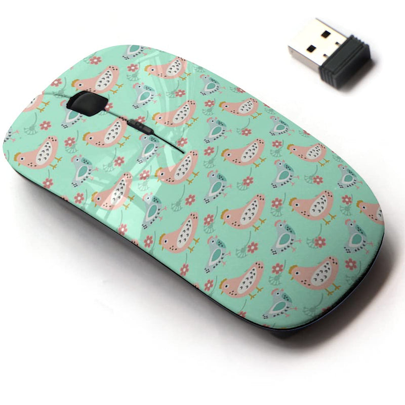 2.4G Wireless Mouse with Cute Pattern Design for All Laptops and Desktops with Nano Receiver - Easter Chicken Flowers