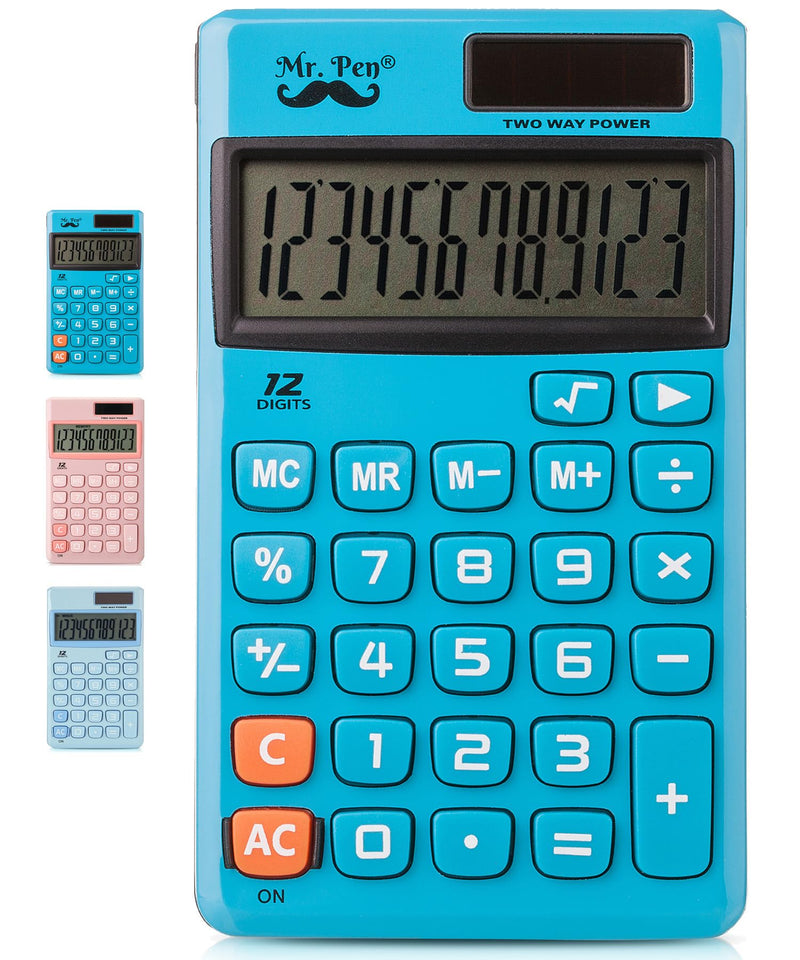Mr. Pen- Standard Function Calculator, 12 Digits, Small Calculator, Solar Calculator, Pocket Calculator, Simple Calculator, Basic Office Calculators, Solar Handheld Calculator, Standard Calculator Blue