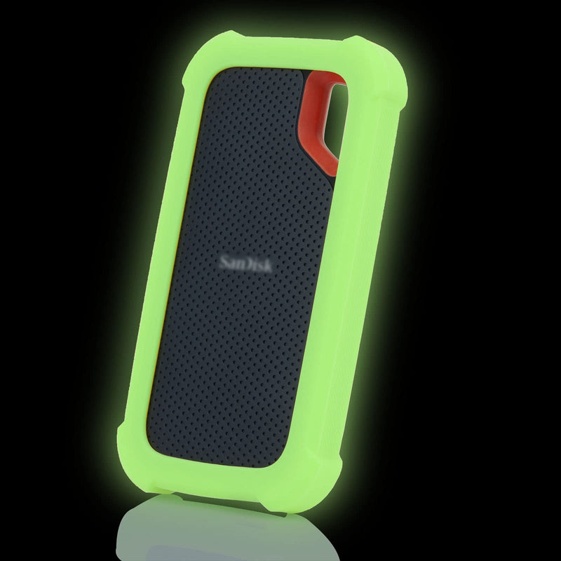 E61 Cover Case Replacement for SanDisk Extreme V2 500GB 1TB 2TB Portable External SDSSDE61 SSD - Up to 1050MB/s, Soft Silicone Portective Skin Sleeve, Green Glow in Dark - LEFXMOPHY Luminous Green
