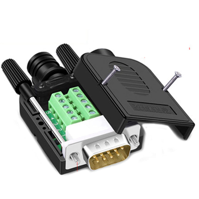 2Pcs DB9 Male Breakout Connector, DB9 Solderless Connector RS232 D-SUB Serial Adapters 9 Pin Port Terminal Breakout Board with Case Long Bolts Tail Pipe