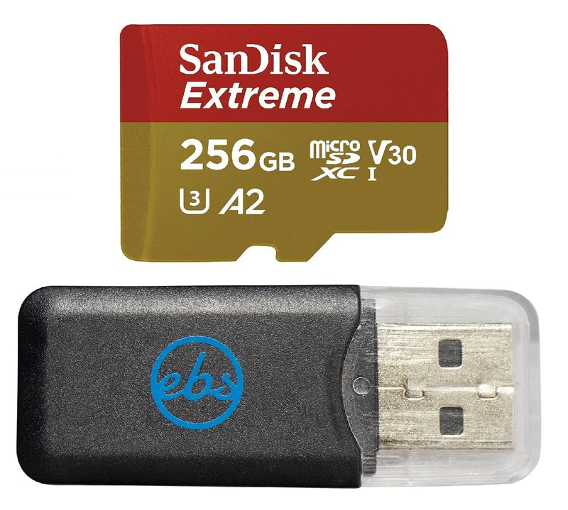 SanDisk Extreme 256GB MicroSD Card for GoPro Works with GoPro Hero 10 Black Camera UHS-1 U3 / V30 A2 4K Class 10 SDSQXA1-256G-GN6MN Bundle with 1 Everything But Stromboli Micro SD Memory Card Reader