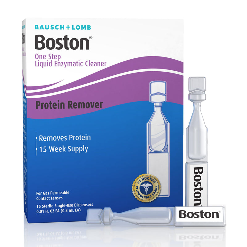 Boston One Step Liquid Enzymatic Cleaner, Protein Remover, 0.01 Fl Oz (1 Box of 15 Dispensers) 15 Count (Pack of 1) Protein Remover (NEW)