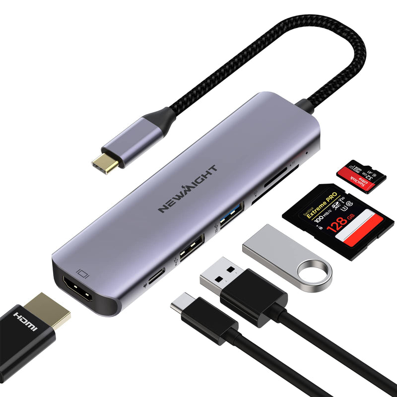 USB C Hub USB-C to HDMI Adapter - Newmight 6 in 1 USB C Docking Station with 100W Power Delivery HDMI 4K@30HZ USB3.0 Fast Data Transfer SD/TF Card Reader, for MacBook and Other Type C Devices