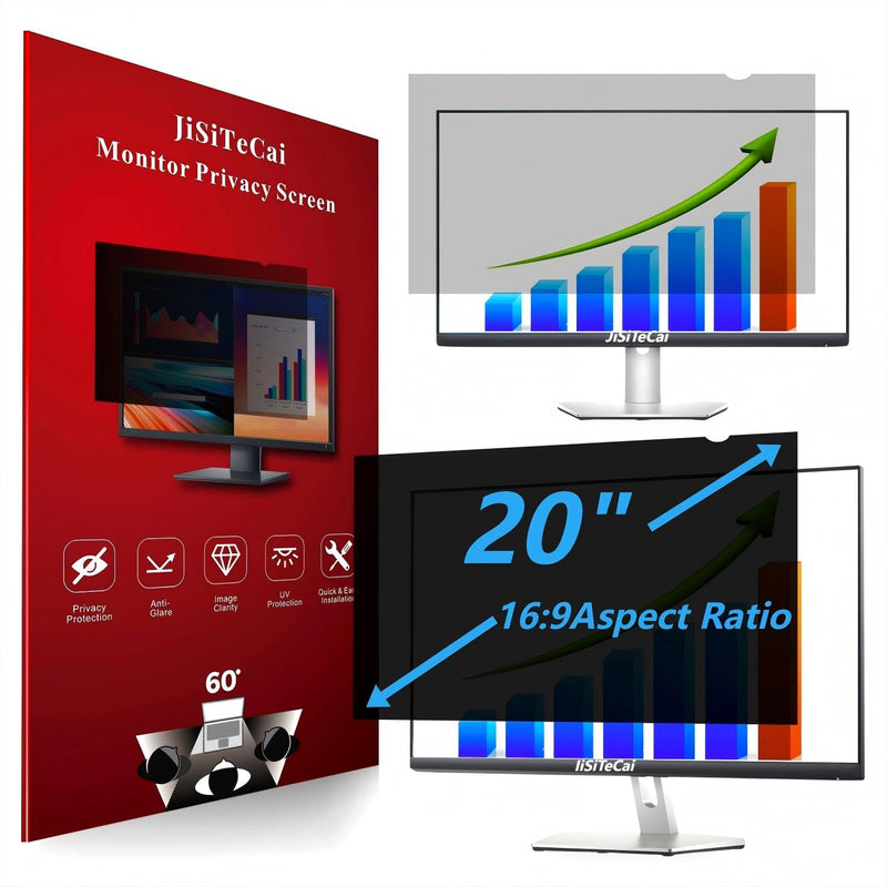 JiSiTeCai - 20 Inch Computer Privacy Screen Filter (16:09) - Premium Anti-Glare Computer Screen Cover - Anti Scratch - UV & Blue Light Screen Protector