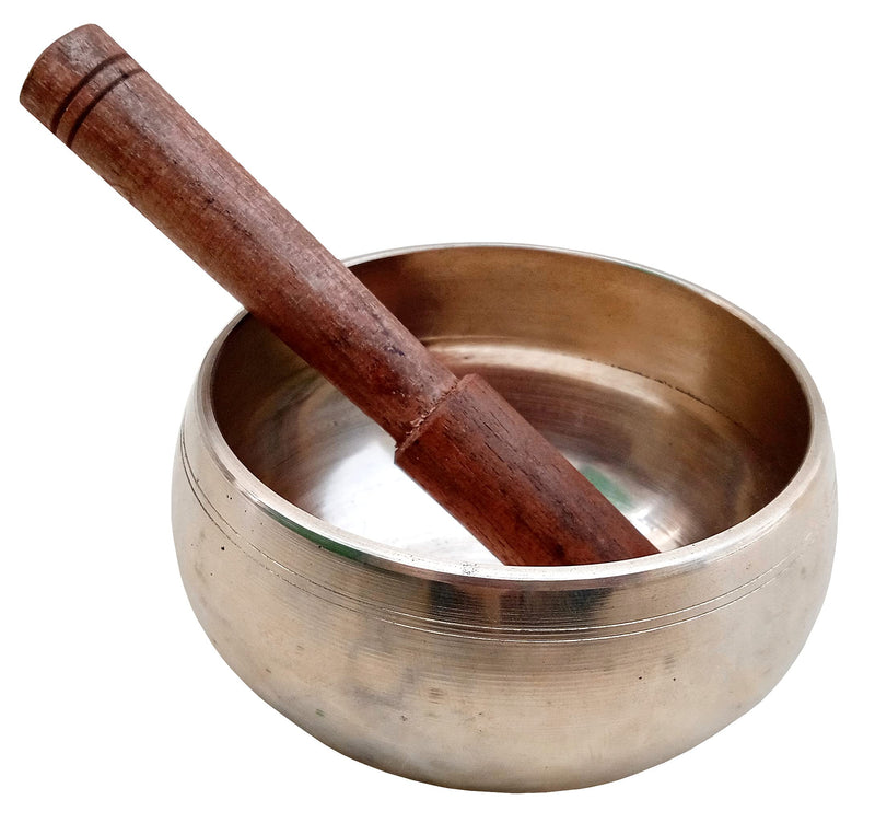 Purpledip Bell Metal Singing Bowl: Dhyana Musical Instrument For Meditation, 3.5 Inches, Gold (12397) Scripture design | 4 inches | Gold | No pillow cushion