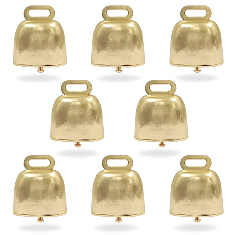 8 Pcs Shiny Gold Small Cow Bells, Loud Grazing Copper Bells Noise Makers, Metal Decorative Bells for Pet Dog Cat Pendants Christmas Tree Crafts 8 Pcs