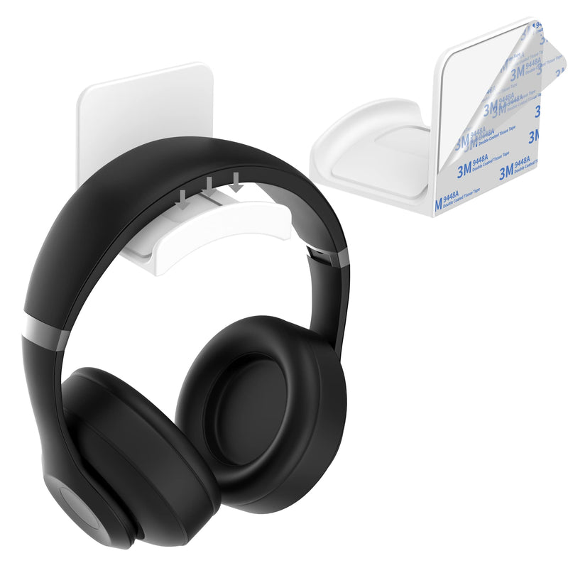 HomeMount Headphone Stand Headset Holder - Adhesive Gaming Headphone Hanger Hook Desk Mount for Most Headphone & Controller (White) White