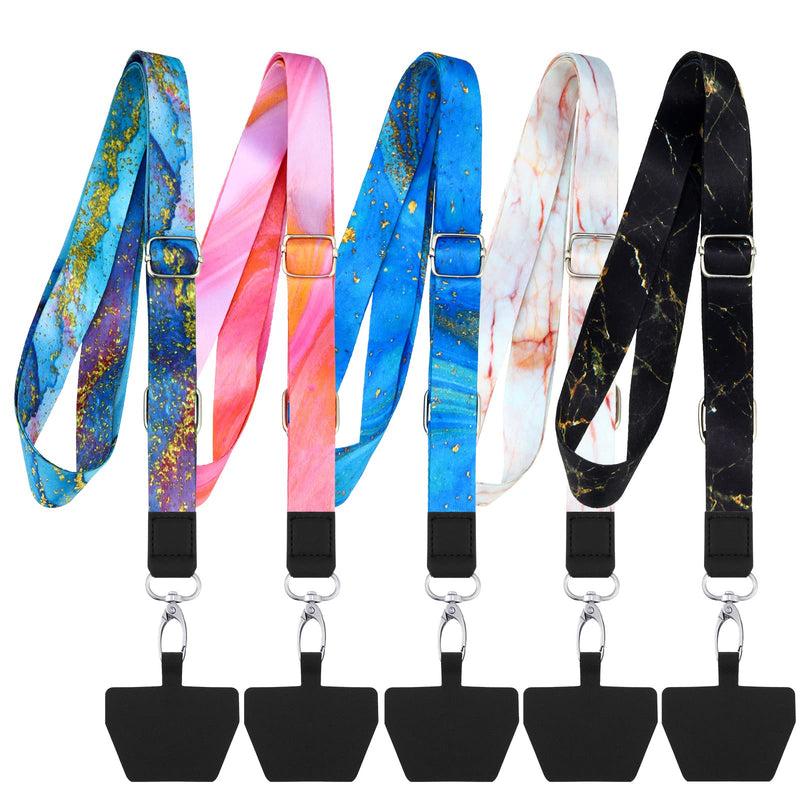 Chinco 5 Pcs Cell Phone Lanyard Adjustable Universal Neck Straps with Phone Pads Phone Lanyard Crossbody for Phone Case Key ID Compatible with Iphone and Most Smartphones(Bright Color, Marble Pattern) Bright Color